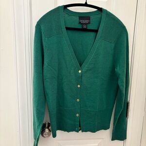 Cynthia Rowley Emerald Green 100% Merino Wool Cardigan Preppy Christmas Party